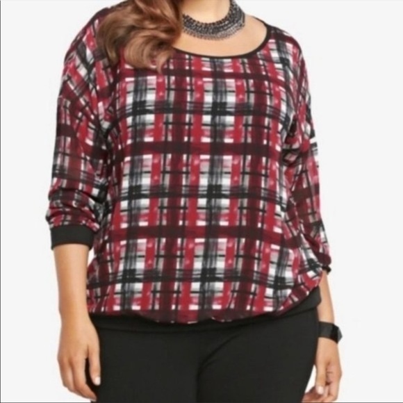 TORRID Top Blouse Pullover Plaid Grid Stripe Sheer Lightweight Plus Size 2X - Picture 2 of 12